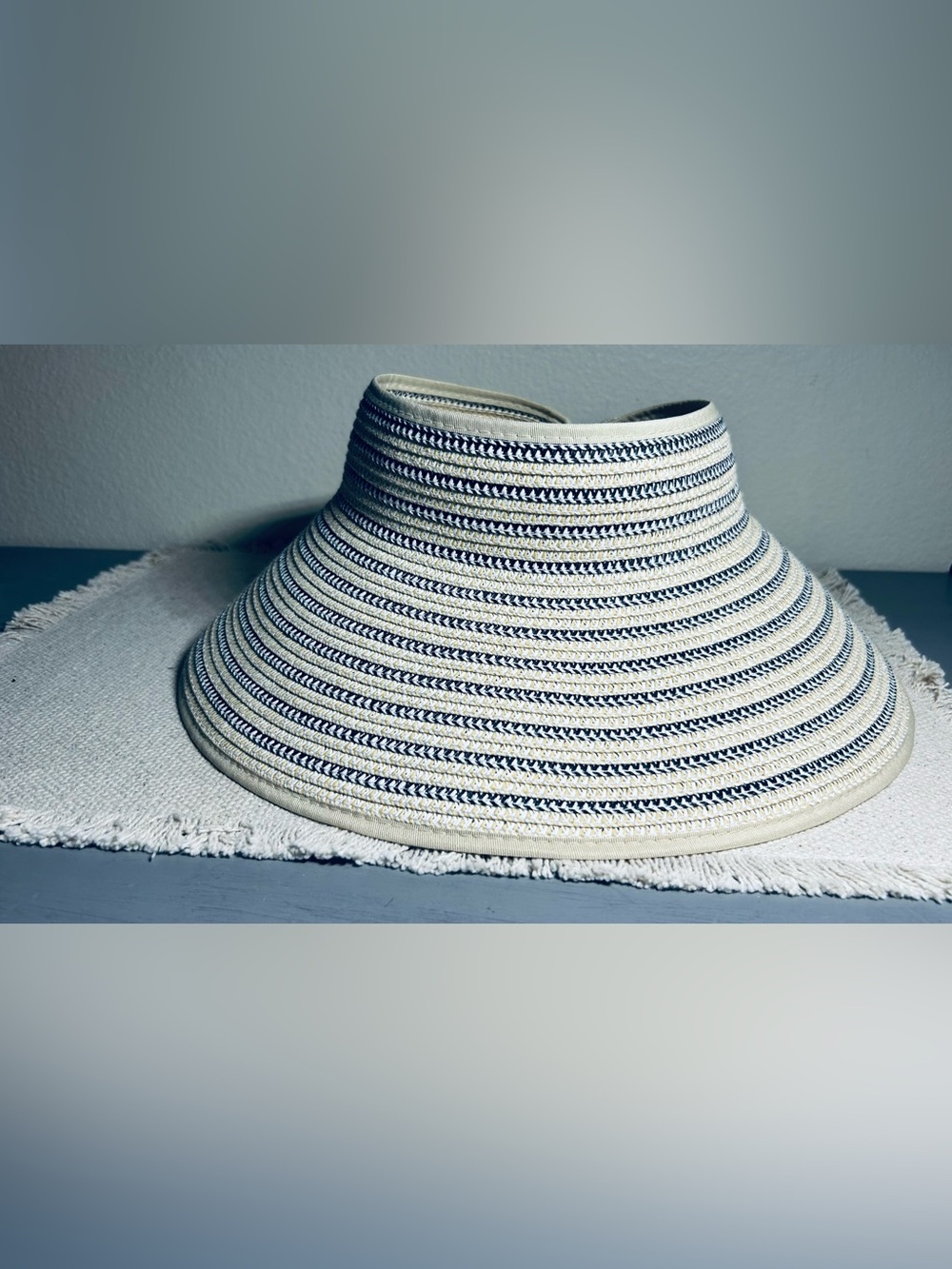 Magid Cream and Navy Striped Women’s Visor